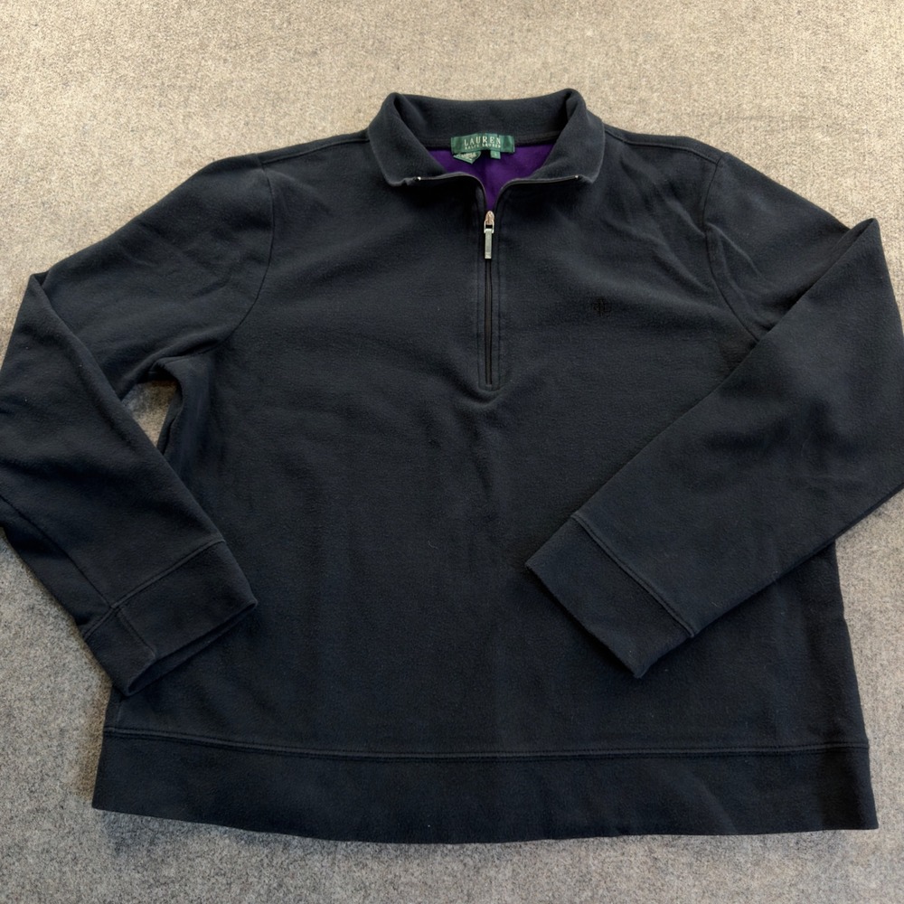 Lauren Ralph Lauren Black Quarter Zip Fleece Pullover Sweatshirt Womens Large